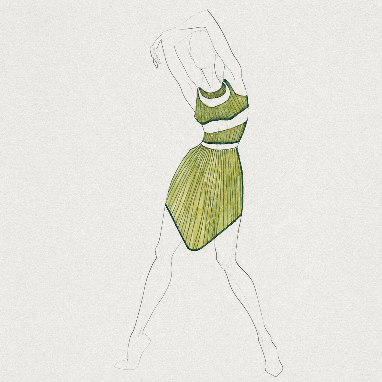 Hand sketch of a green cut-out garment
